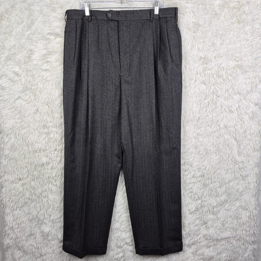 Vtg Slates Mens Charcoal‎ Gray Pleated Cuffed Dress Pants Wool Blend 38x32